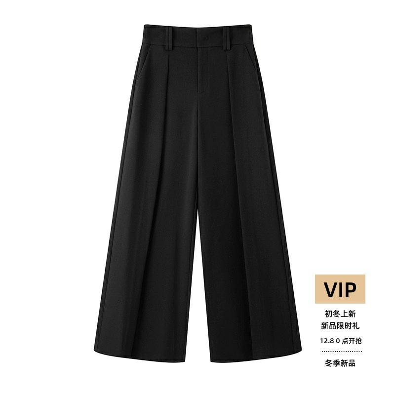 秋新款黑色直筒阔腿西裤