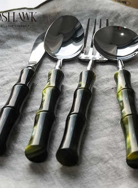 GOSHAWK高颜值西餐餐具套装家用创意竹节304不锈钢牛排刀叉勺