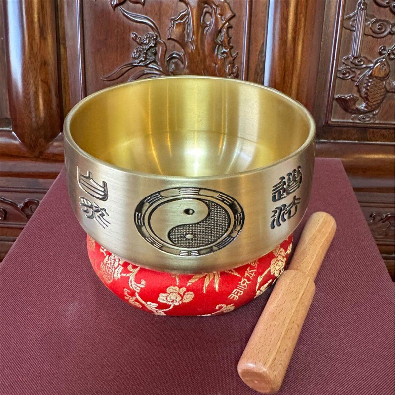 道家用品风水金钵金色敲击铜磬心经佛磬铜法罄太极八卦道法自然磬
