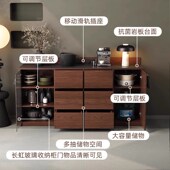 实木餐边柜骨骼线九斗柜中古风茶水柜家用咖啡柜岩板储物边柜定制