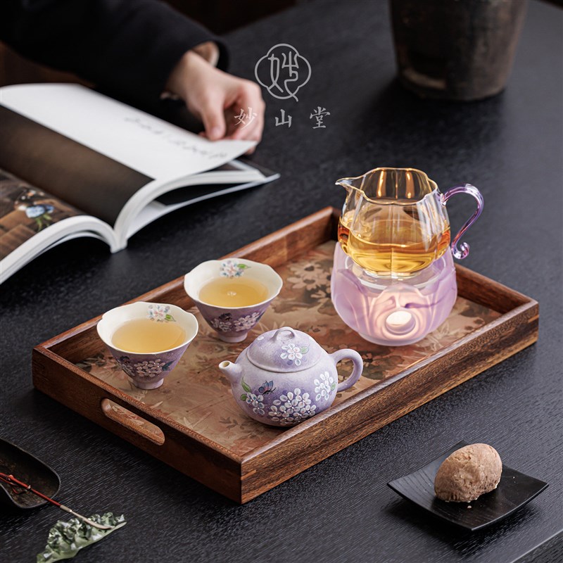 手工绣球花茶具套装家用陶瓷泡茶壶琉璃温茶炉送老婆女友礼物套组