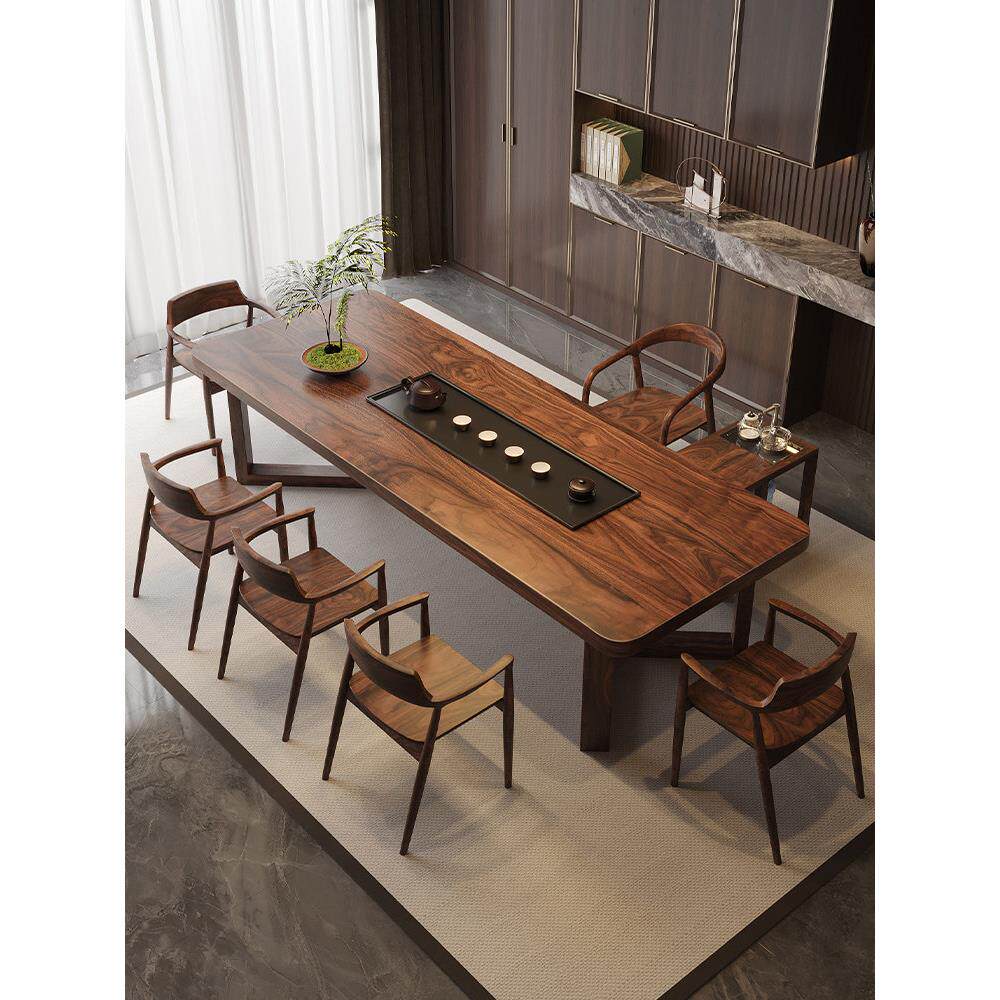 新中式南美黑胡桃木实木大板办公室茶室功夫泡茶桌现代创意茶桌