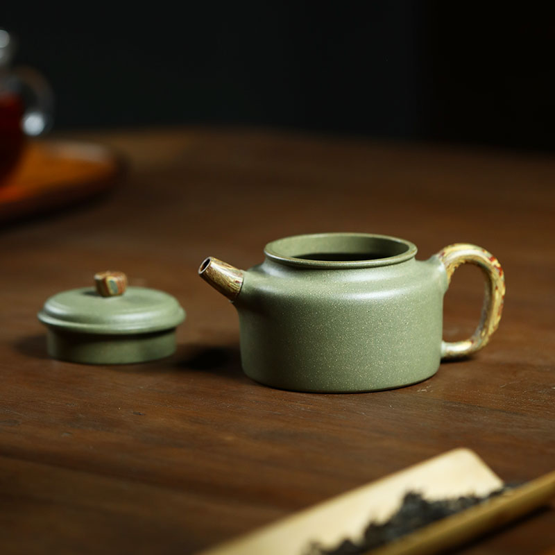 宜兴纯全手工紫砂壶名家德钟壶原矿豆青砂绞泥紫沙泡茶壶茶具套装