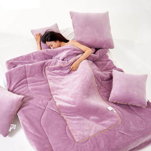 冬季特厚加重牛奶绒抱枕被子两用车载靠垫枕头午睡二合一多功能毯