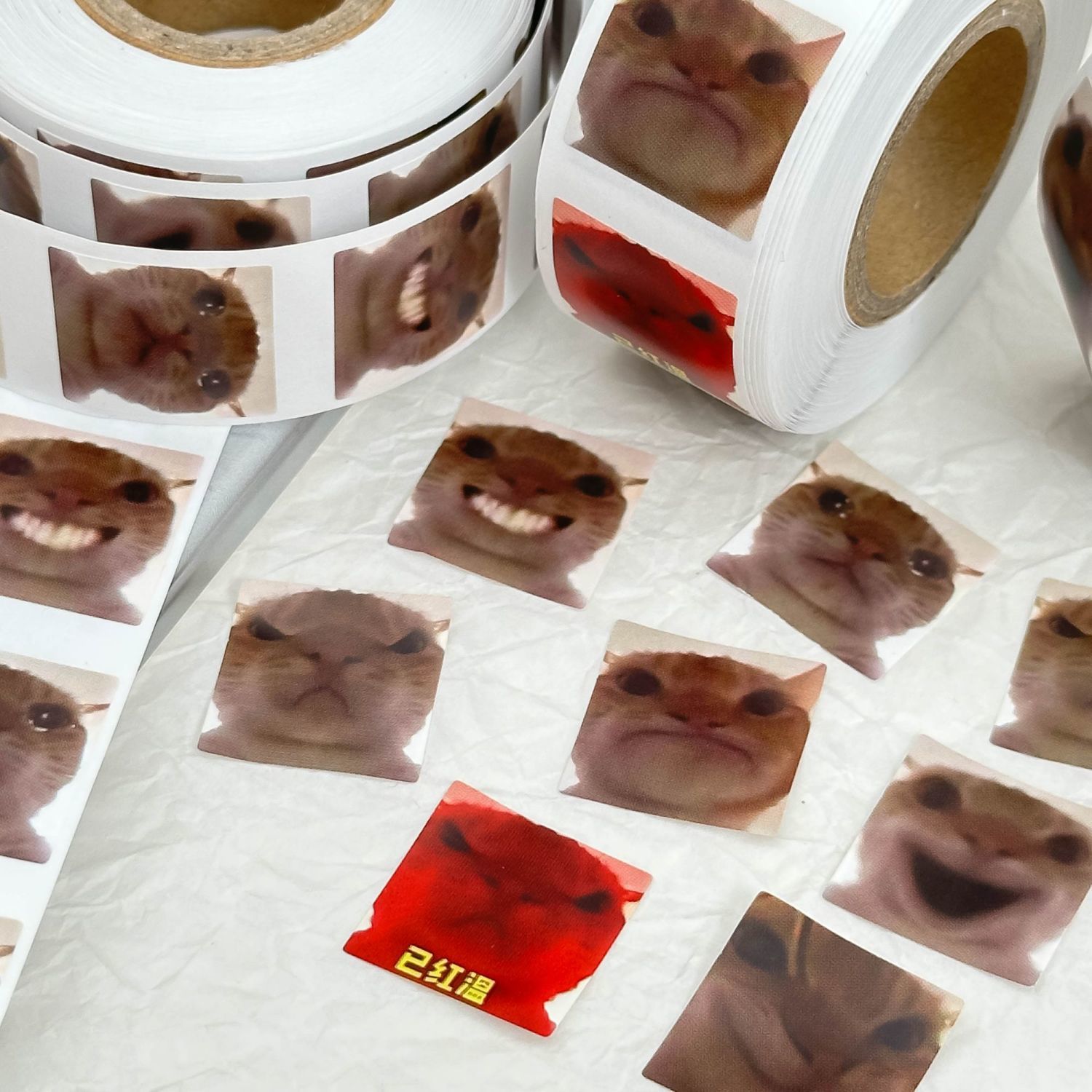 趣味猫咪表情包卷卷贴纸二次元可爱动漫周边儿童奖励贴画装饰贴