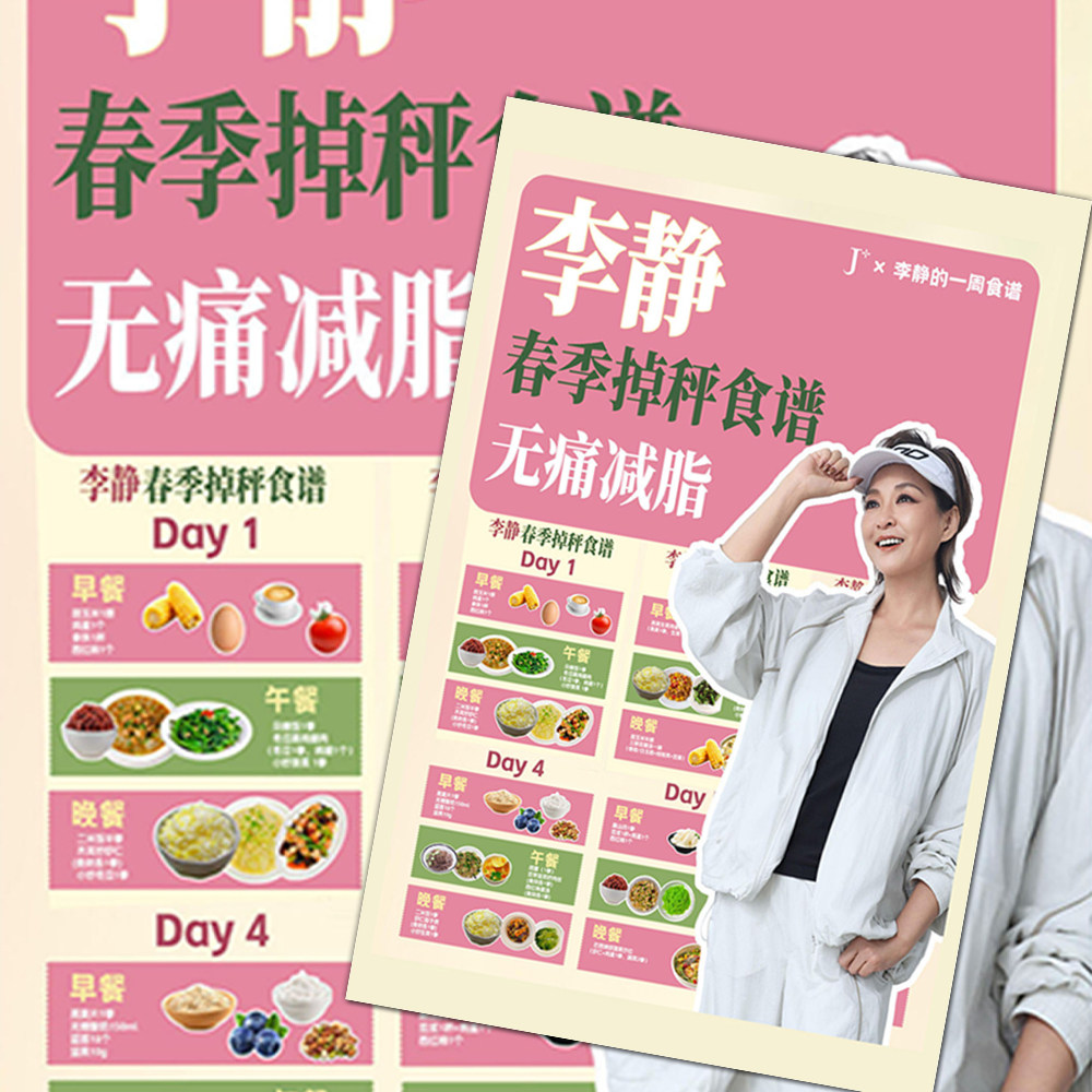 24张李静一周食谱贴纸春季掉秤食谱无痛科学减肥减脂健康搭配贴画
