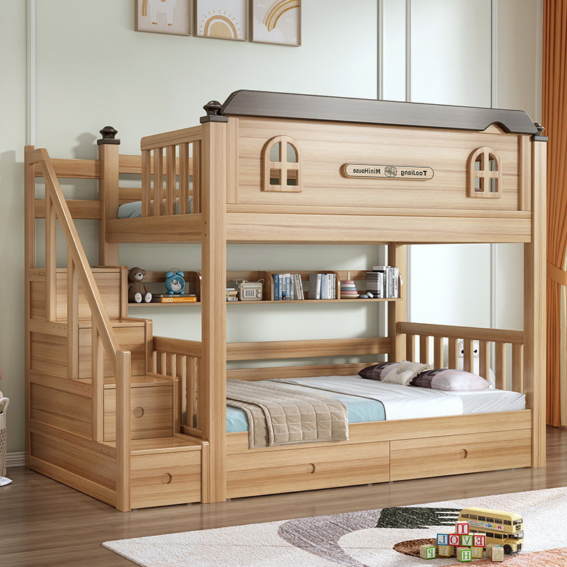 鹅掌楸木上下铺双层床成人全实木小户型双人床子母床高低床儿童床