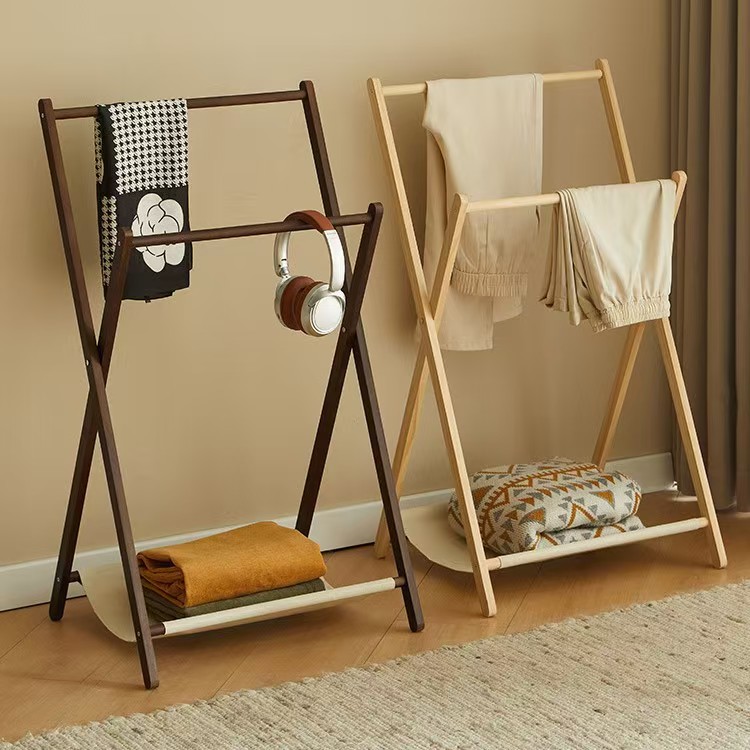 床头衣帽架落地小实木卧室晚上睡觉临时搭衣裤收纳北欧挂衣架家用