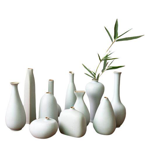 陶瓷汝创白釉小花瓶日式花插小瓶子意摆件花约jkp茶席茶道简插花