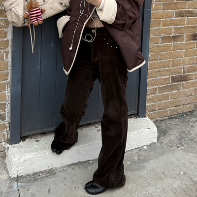 MMFISH时髦街头复古美拉德麂皮绒裤子松弛感微喇加厚长裤25K668