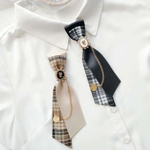 格子英伦风链条小领带女设计感jk免打衬衫 韩版 装 饰别针小领结头花