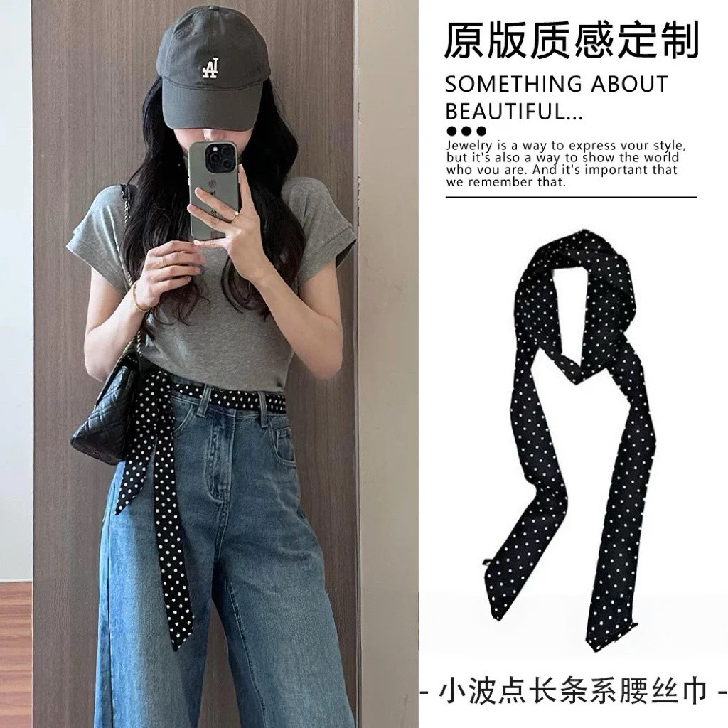 复古港风ins波点丝带一款多用搭配衬衫颈链腰链绑带发带爆款配饰