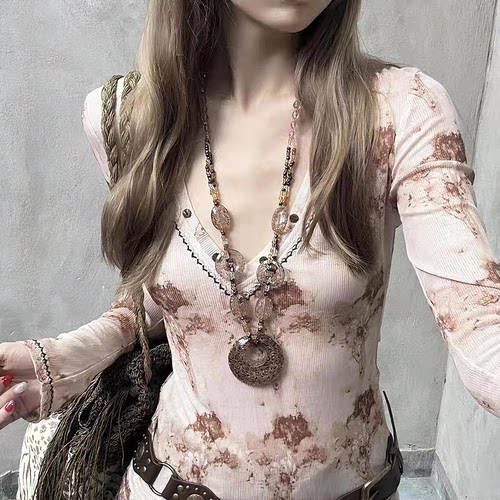 复古民族层叠辣妹豹纹平安串珠项链西米亚中式气质毛衣锁骨配饰