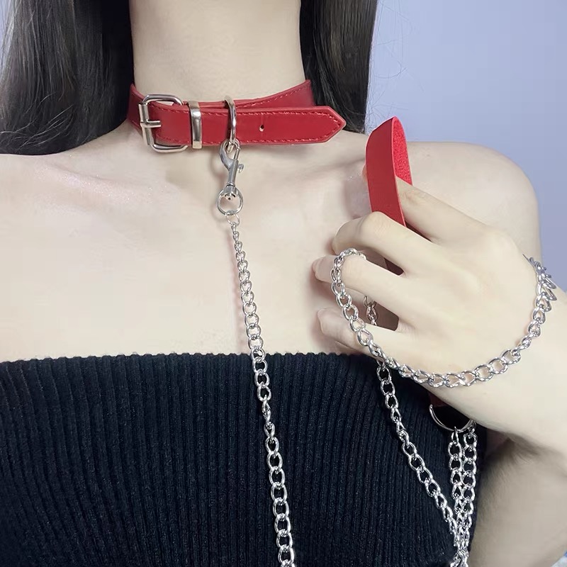 红色性感项链颈带链子项圈女choker链条脖圈颈链颈圈超辣链子颈环