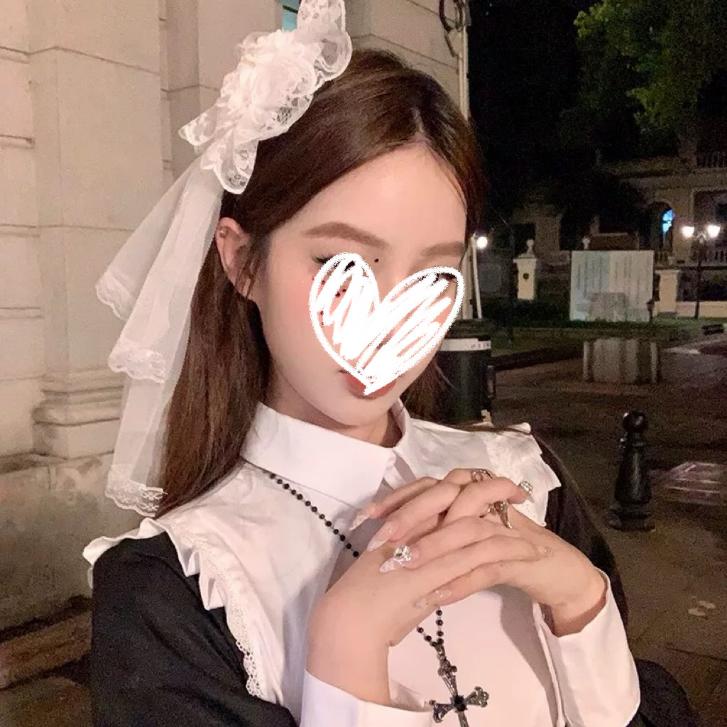 万圣Lolita头饰白色头纱女洛丽塔头纱玫瑰花发夹蕾丝边夹cos发饰