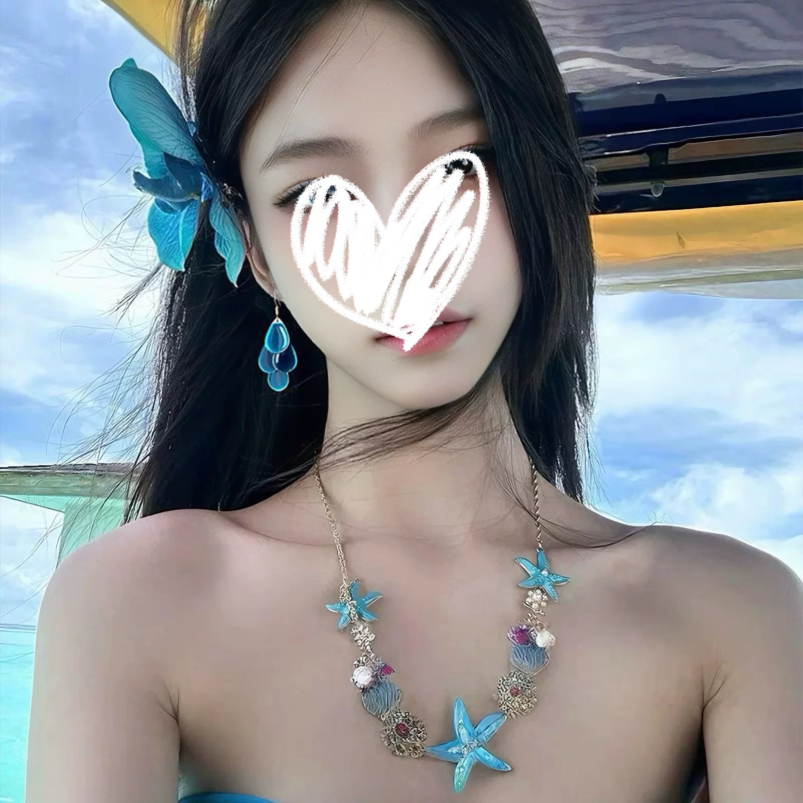夏日蓝色海星贝壳项链女海边度假风颈链氛围感拍照配饰轻奢锁骨链