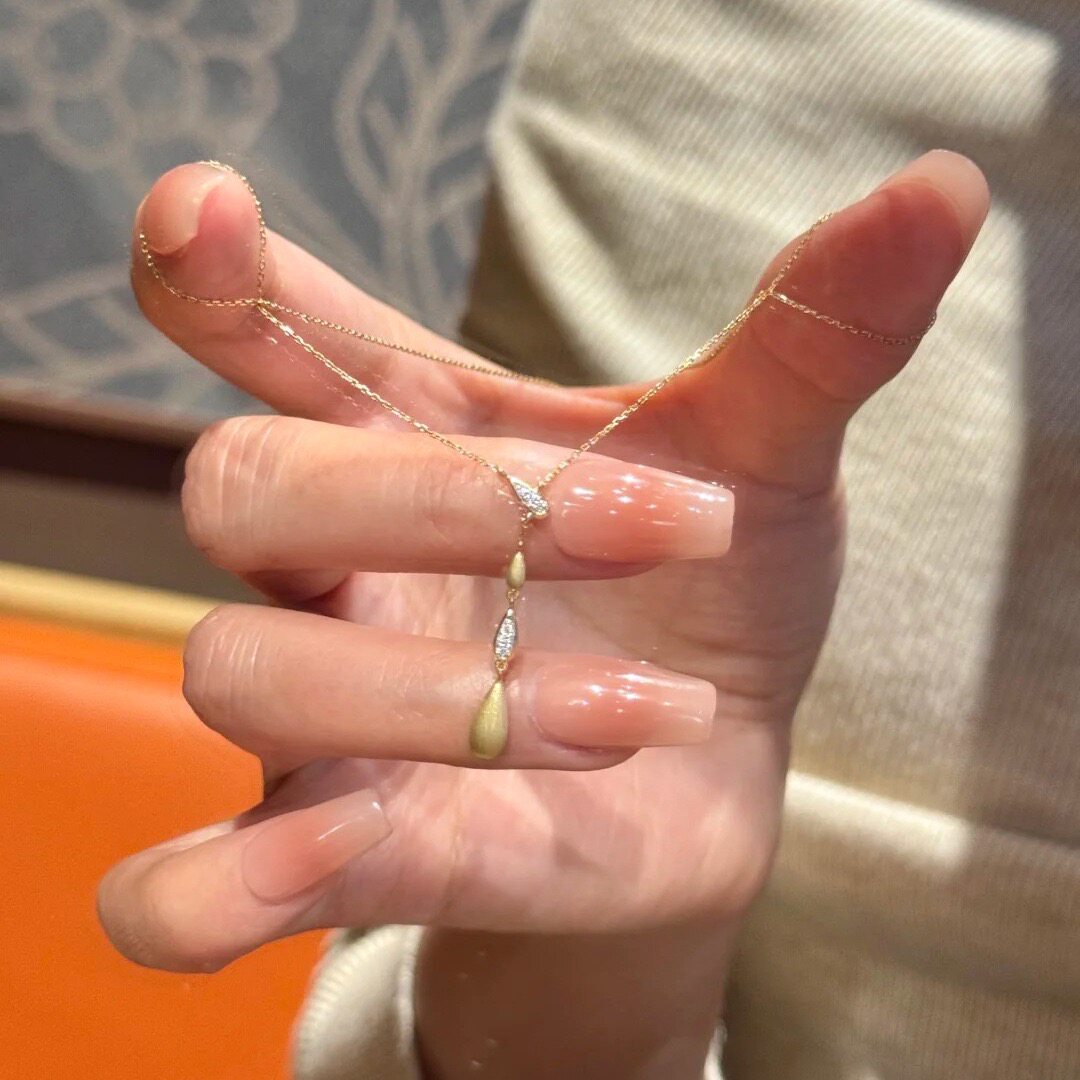 极简主义~y字拉丝k金悬浮水滴闪钻极细款锁骨链女轻奢高级感配饰
