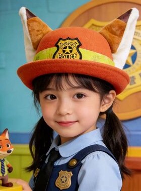 秋冬季疯狂动物城礼帽发箍女朱迪尼克儿童卡通cos配饰发饰头箍