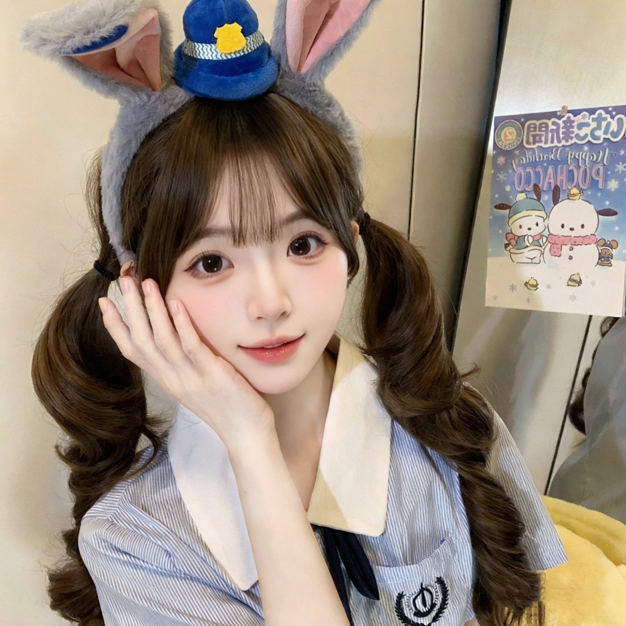 卡通可爱兔子警官朱迪毛绒发箍少女游乐园拍照头饰洗脸发卡不勒头