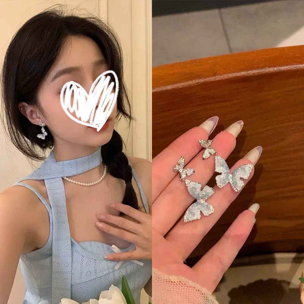 渐变设计小众女夏蓝色耳饰气质