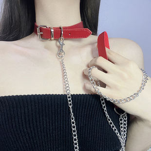 红色性感项链颈带链子项圈女choker链条脖圈颈链颈圈超辣链子颈环