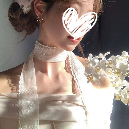白色花朵蕾丝丝巾系脖丝带围脖脖子配饰春夏新款氛围感2025新款女