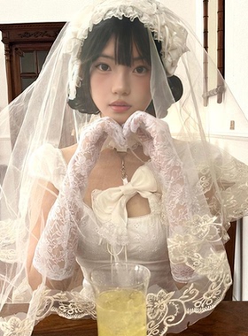 鬼新娘cos白色头纱女成人头饰婚纱万圣节穿搭白哥特风lolita装扮