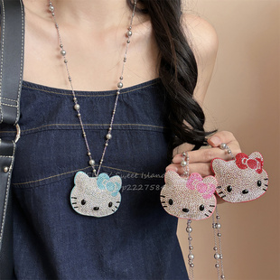 可爱镶钻kt猫珍珠项链女轻奢小众高级感长款甜酷风卫衣毛衣链配饰
