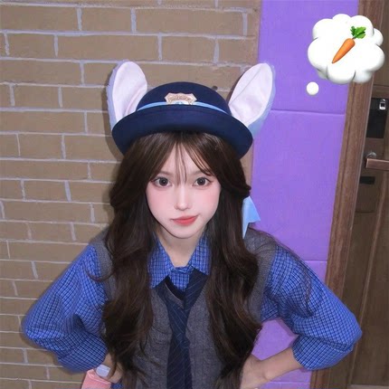 疯狂动物城2周边朱迪兔子警官cos儿童帽子女孩可爱圆顶礼帽贝雷帽