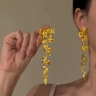 柳浪闻莺~高级感轻奢花朵流苏耳钉女法式夸张气质耳环独特耳饰品