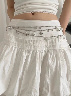 珍珠贝壳腰链超仙法式优雅叠带多层项链轻奢高级感连衣裙链条腰带