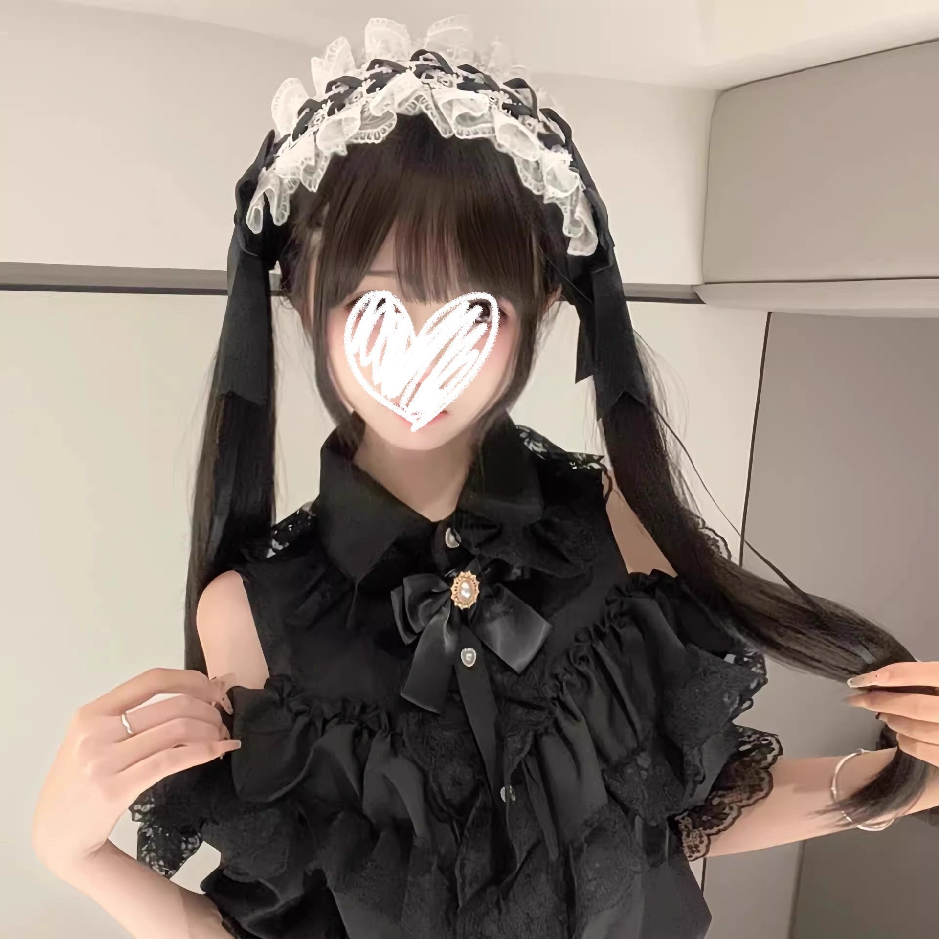 黑白蕾丝Lolita发带cosplay漫展
