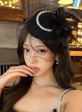 复古民国网纱礼帽女头饰新娘面纱名媛旗袍礼服发饰万圣节装饰