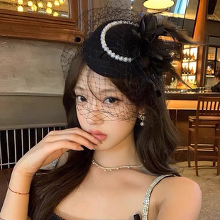 复古民国网纱礼帽女头饰新娘面纱名媛旗袍礼服发饰万圣节装饰