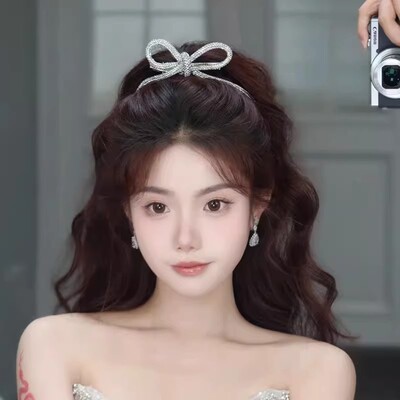 化妆蝴蝶结花朵新娘发夹生日头饰女小皇冠韩国发饰颅顶蓬松夹头发