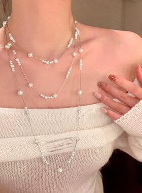 世家千金~满天星多层珍珠项链女轻奢高级叠戴毛衣链气质大气配饰