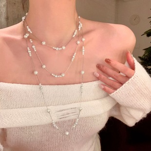 世家千金~满天星多层珍珠项链女轻奢高级叠戴毛衣链气质大气配饰