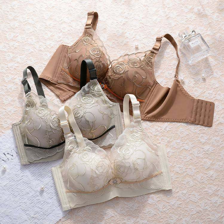内衣女士无钢圈收副乳小胸加厚聚拢显大胸调整型性感蕾丝刺绣文胸