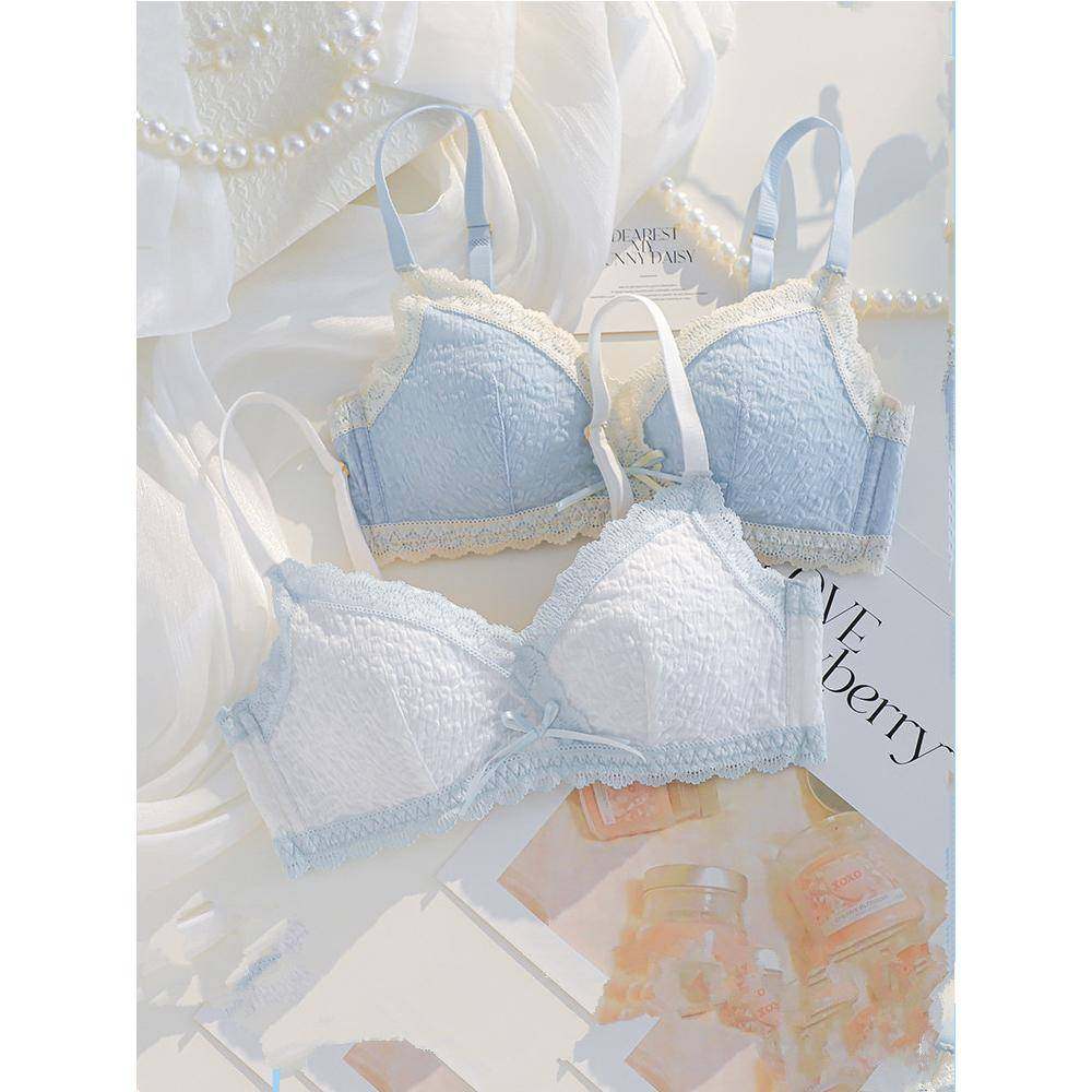 日系内衣女无钢圈小胸聚拢胸罩性感蕾丝薄款透气上托文胸套装