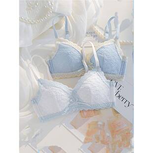 日系内衣女无钢圈小胸聚拢胸罩性感蕾丝薄款透气上托文胸套装