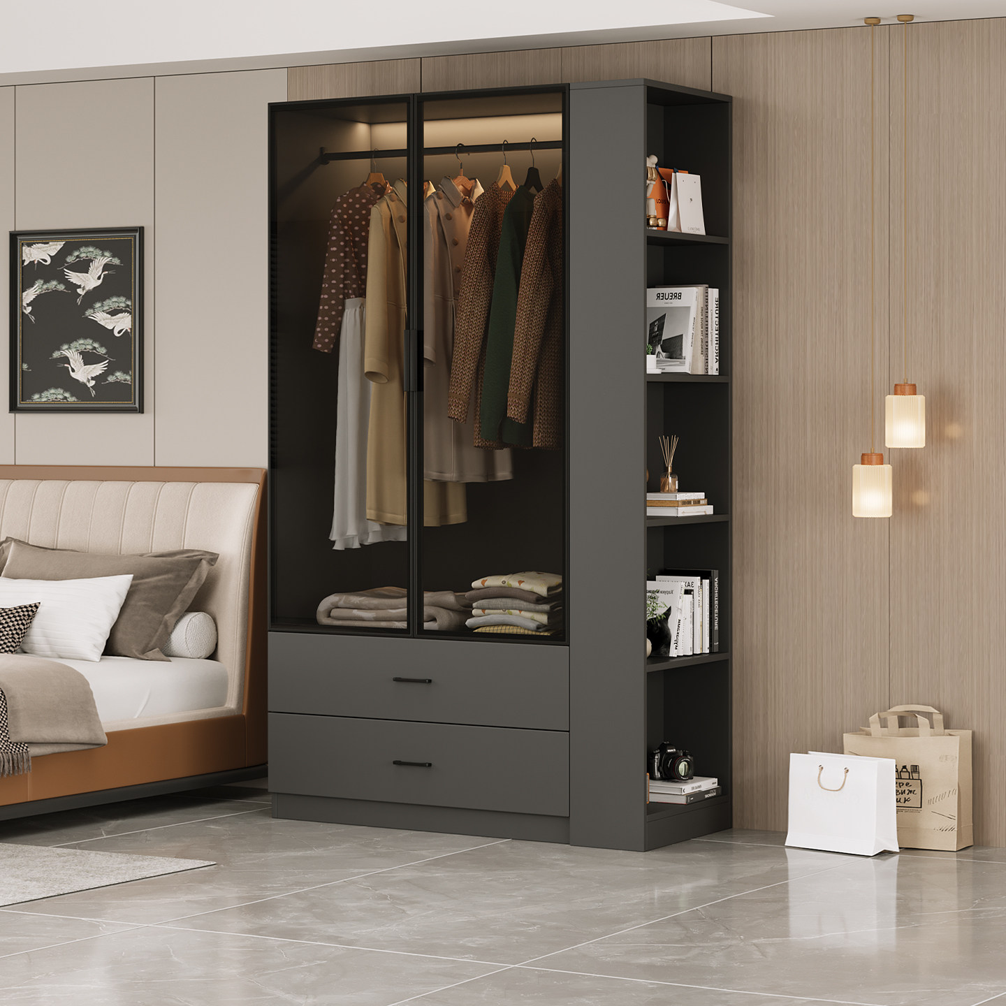 衣柜家用卧室儿童小户型实木简易收纳柜子定制长虹玻璃门衣橱侧柜