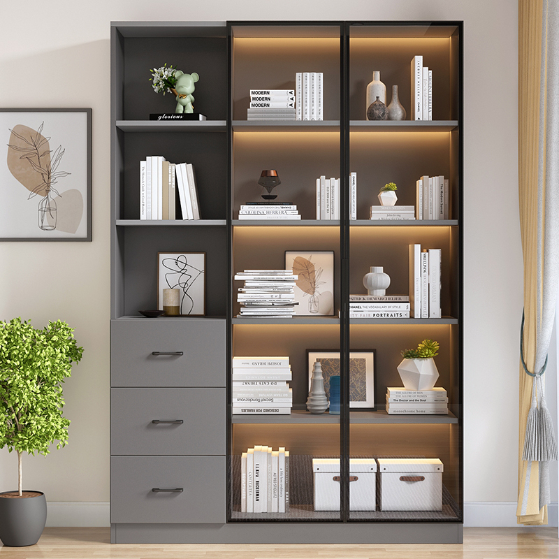 轻奢玻璃门实木书柜展示柜