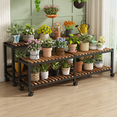 乾福聚花架可移动实木花盆架多层