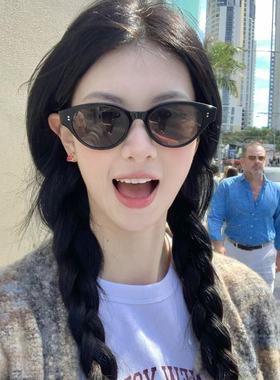 复古黑色gm猫眼墨镜方圆脸显瘦高级感网红太阳眼镜欧美风度假遮阳
