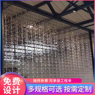 渐变绿色透明玻璃砖块型屏风客厅玻璃隔断超白透光背景墙定制拿样