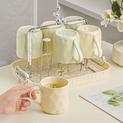 奶油风水杯乔迁家用套装新款客厅轻奢风陶瓷杯子茶杯水具杯具套装