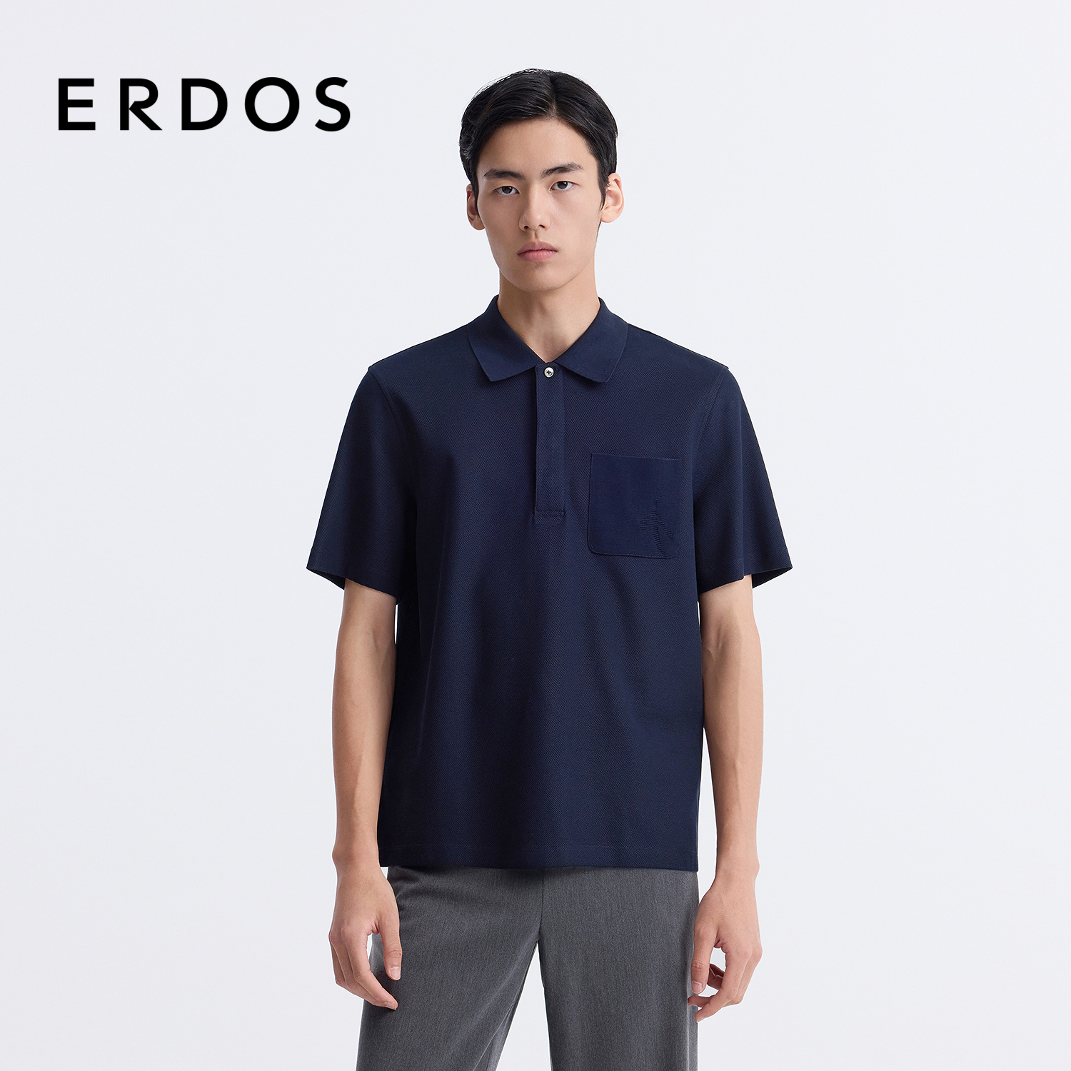 ERDOS 男装丝麻混纺POLO衫25年春新款翻领轻薄短袖上衣商务休闲