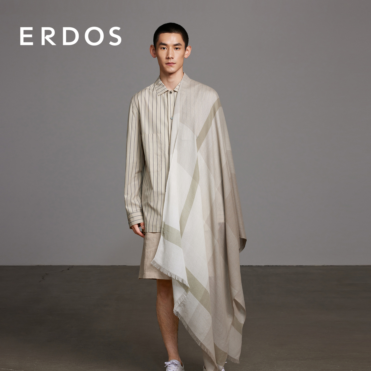 【羊绒围巾】ERDOS 男装精纺色织工艺渐变色薄款保暖披肩围脖