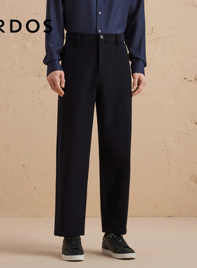 ERDOS 男装含棉九分裤秋冬藏蓝色条绒裤直筒工装裤版型