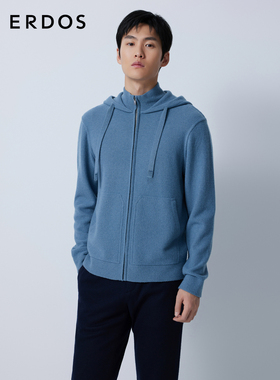 ERDOS 男装羊绒外套秋冬连帽半高领拉链款蓝色休闲羊绒衫